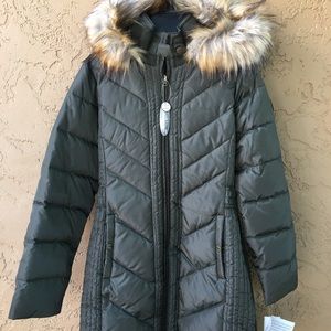 Larry Levine Quilted Down Faux Fur Coat